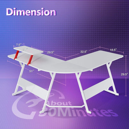 L Shaped Gaming Desk with Carbon Fiber Surface